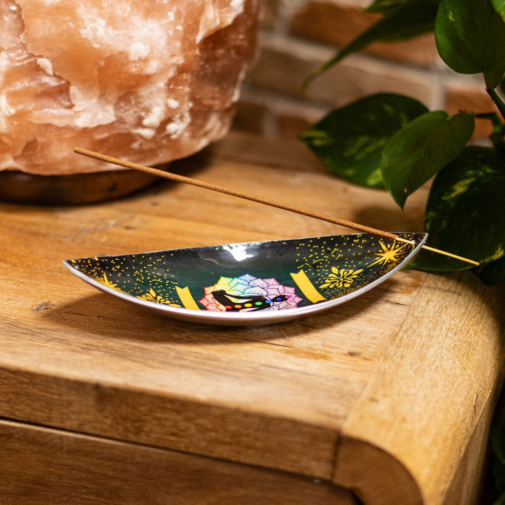 Enamelled Incense Bowl – Aluminium Lotus Buddha Chakra detail, NooEdge UK