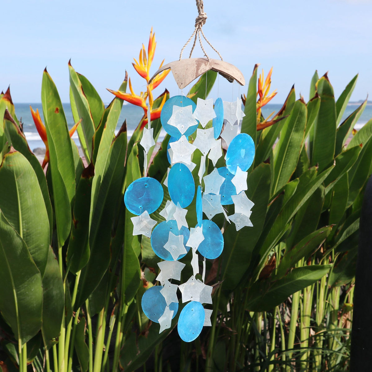 Coconut & Capiz Star Windchime 30cm – front view, NooEdge UK