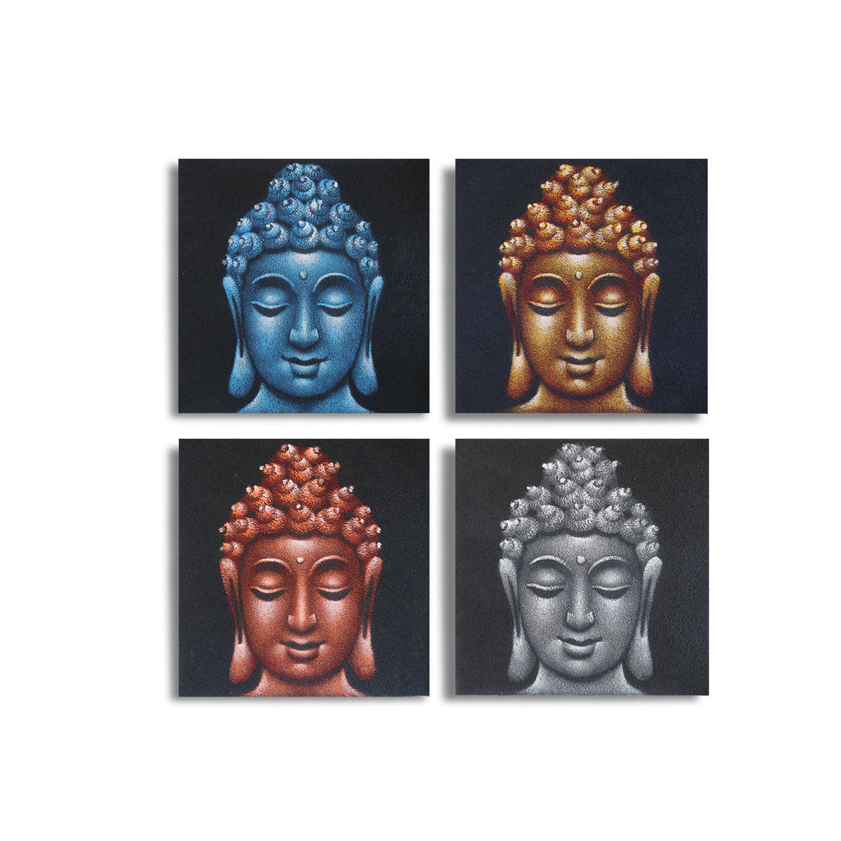 Set of 4 Buddha Heads Sand Detail 30x30cm, NooEdge UK