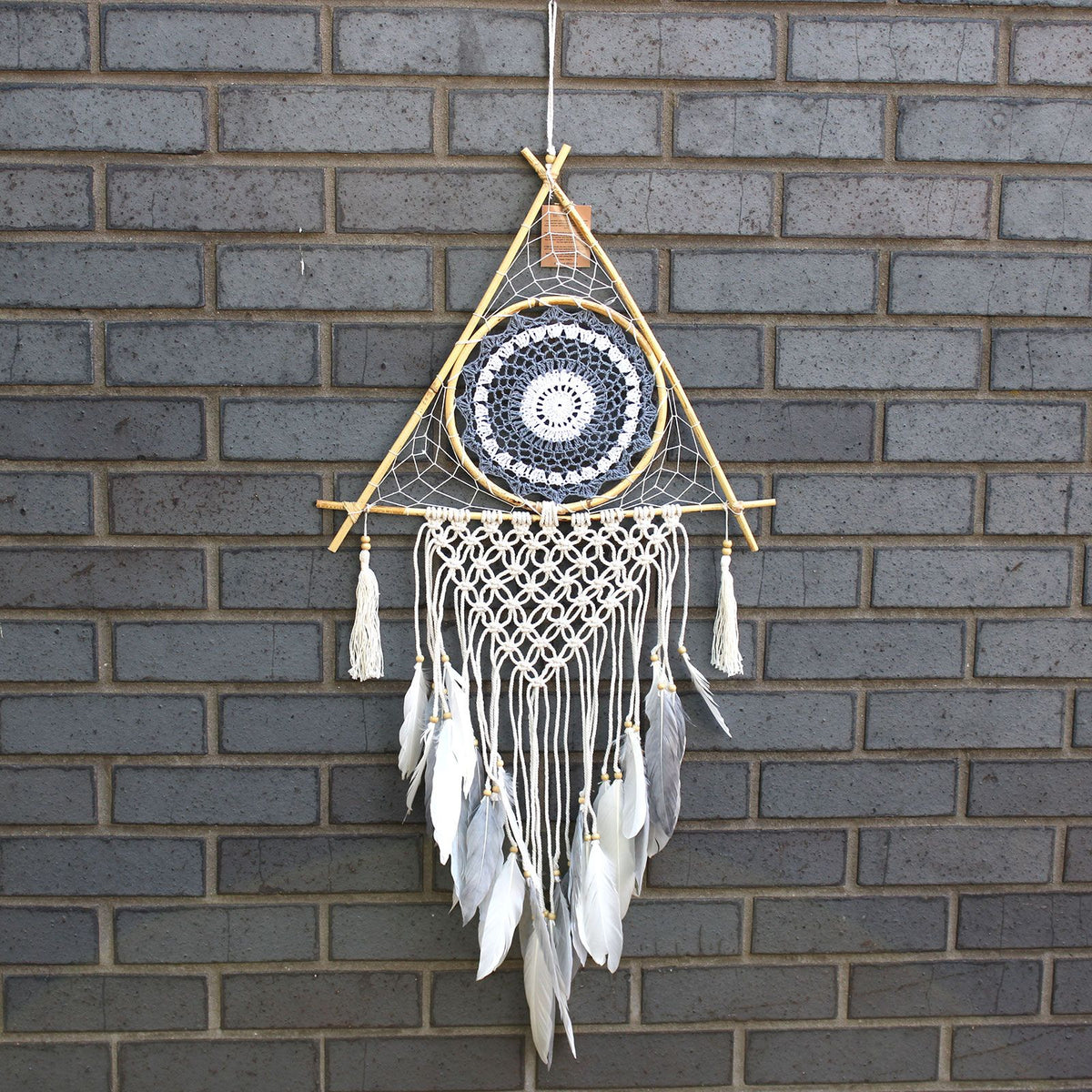 Protection Dream Catcher – Large Macrame Pyramid White/Grey, NooEdge UK