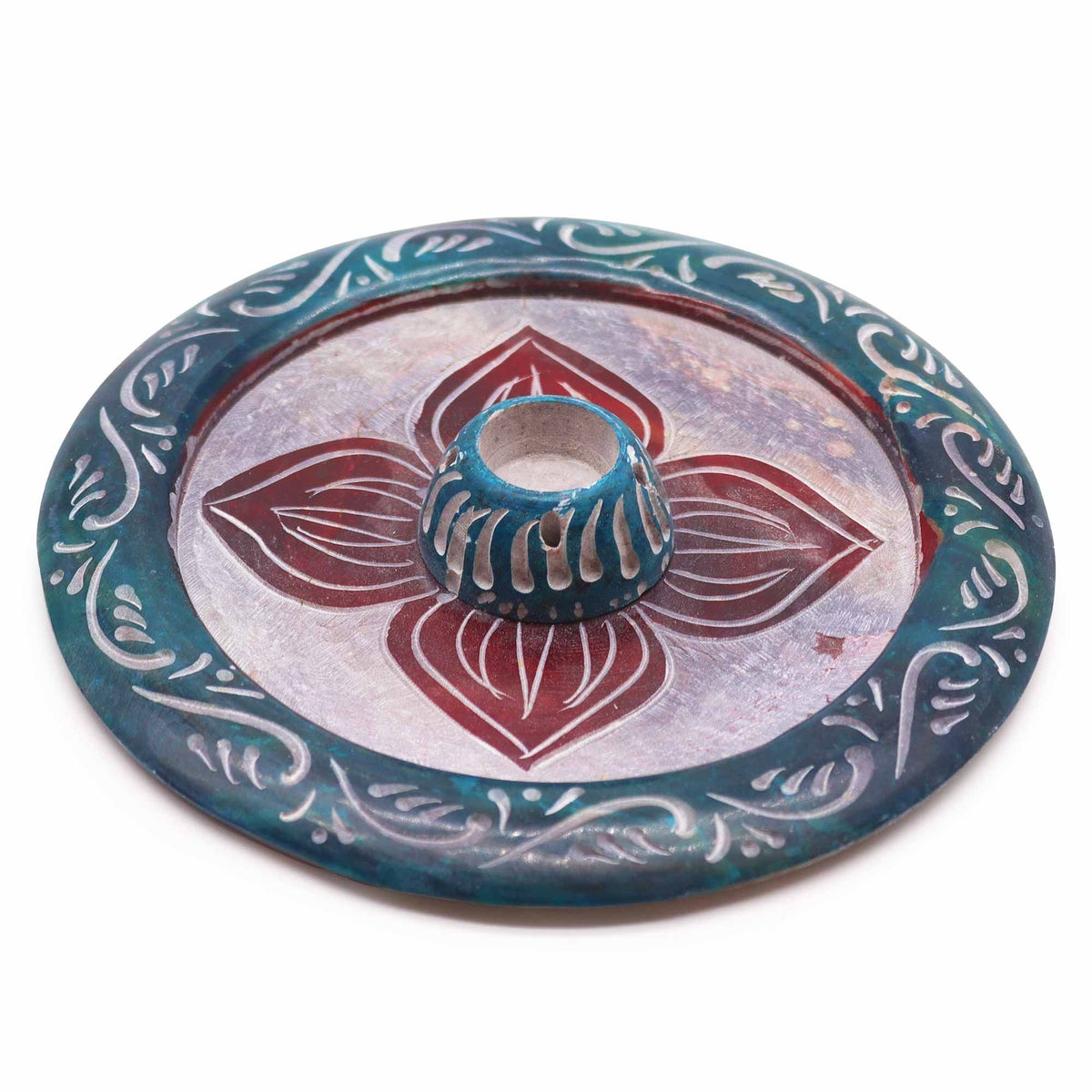 Soapstone Disc Incense Holder – Four Petal (cone & incense holder), NooEdge UK