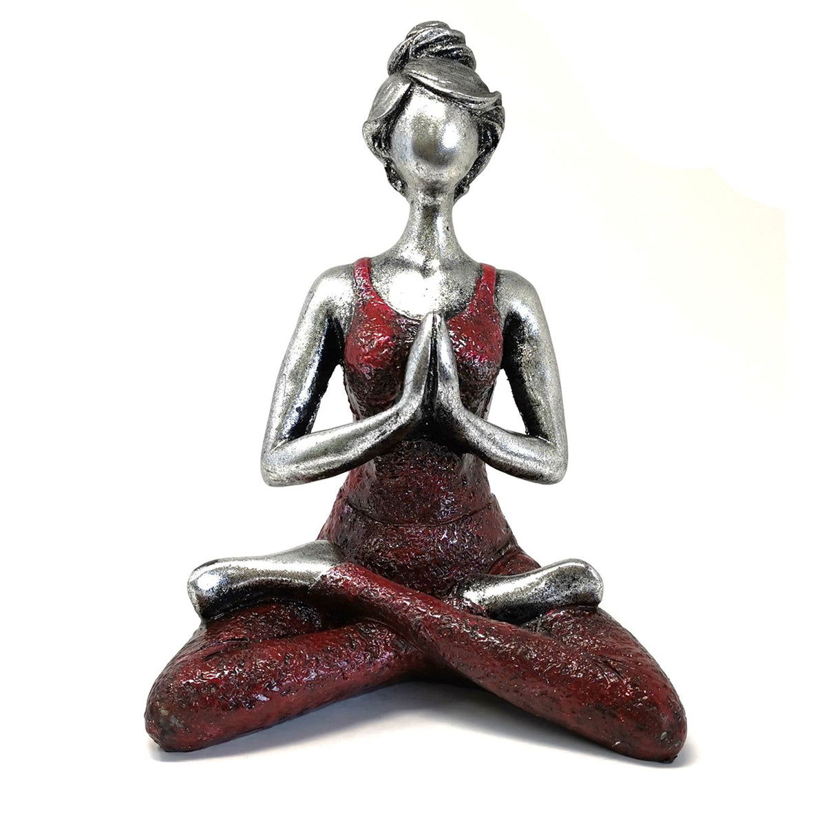 Yoga Lady Figure – Silver & Bordeaux 24cm, NooEdge UK