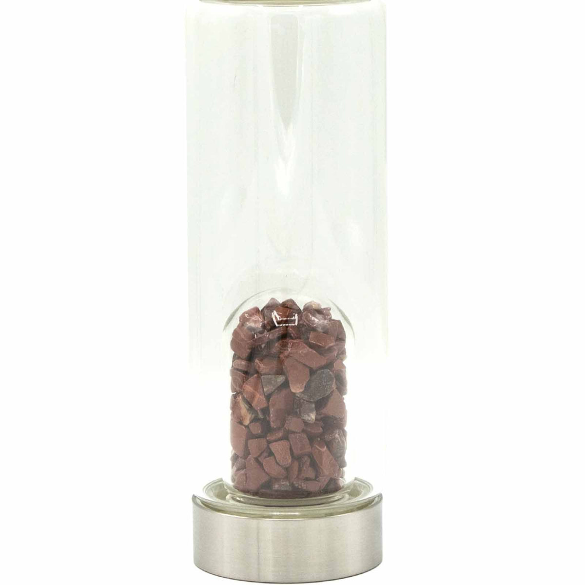 Red Jasper Crystal Infused Glass Water Bottle – front view, NooEdge UK