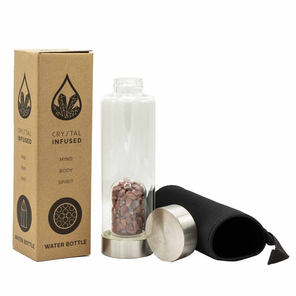 Red Jasper Crystal Infused Glass Water Bottle – Chips, NooEdge UK