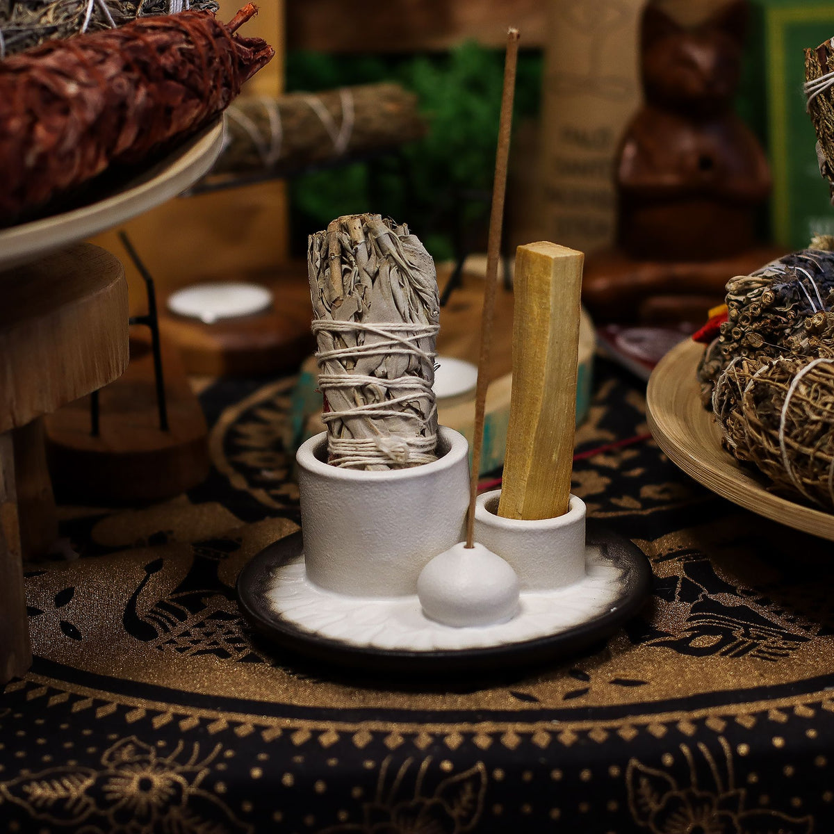 Palo Santo Stick & Smudge Holder Mandala – White & Grey, NooEdge UK