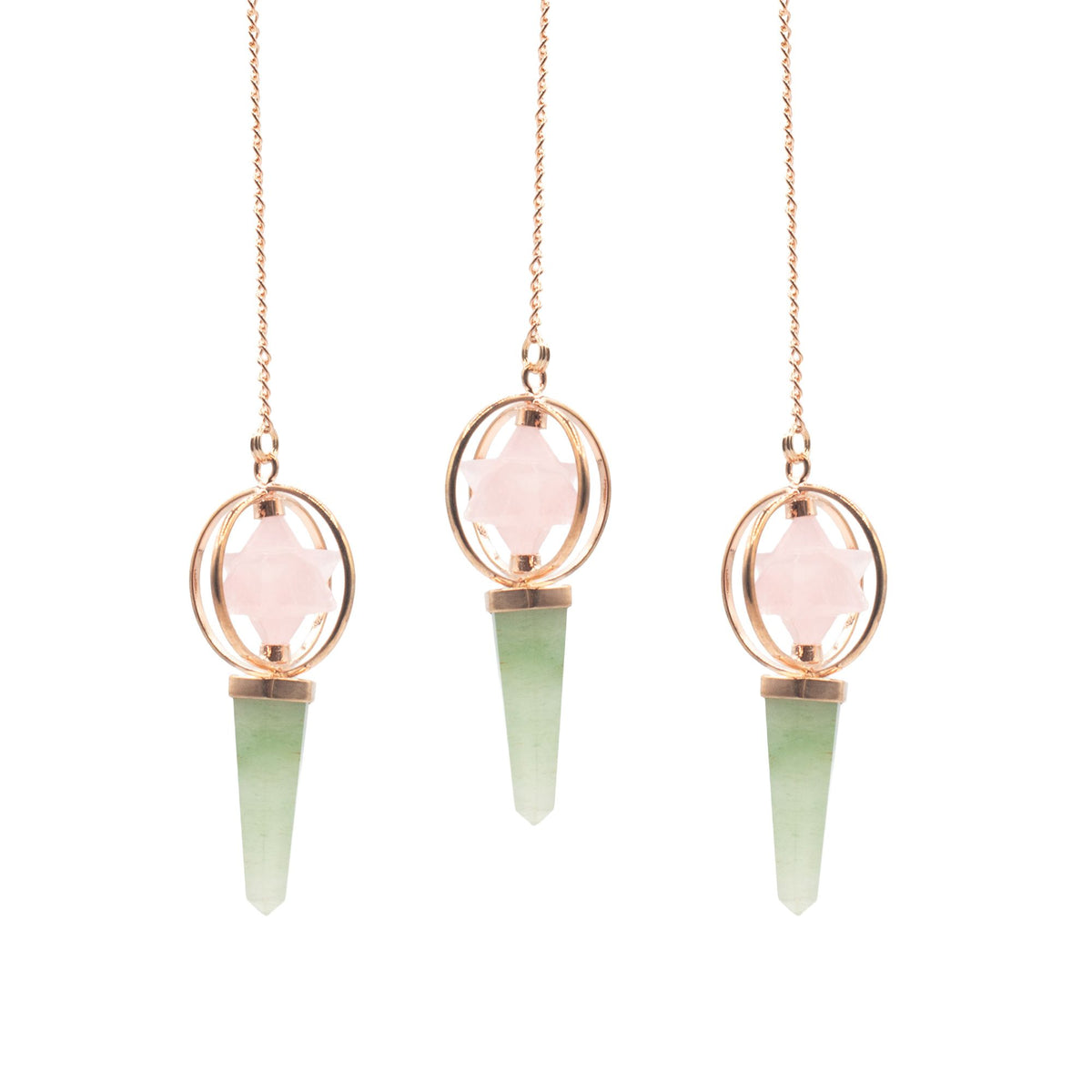 Two Piece Spinning Crystal Pendulum – Heart Compass Rose Quartz & Green Aventurine, NooEdge UK