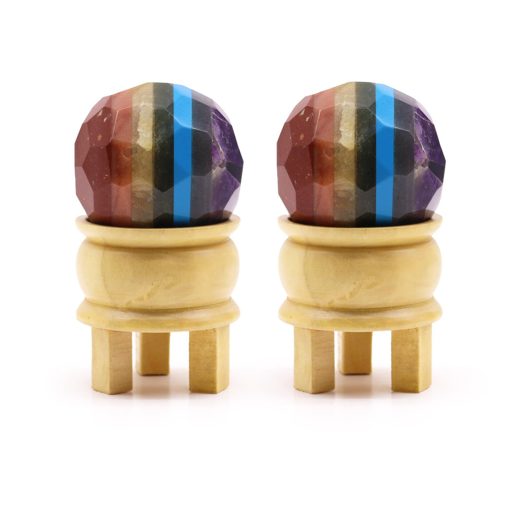 Gemstone Faceted Healing Ball & Stand – Seven Chakra detail, NooEdge UK
