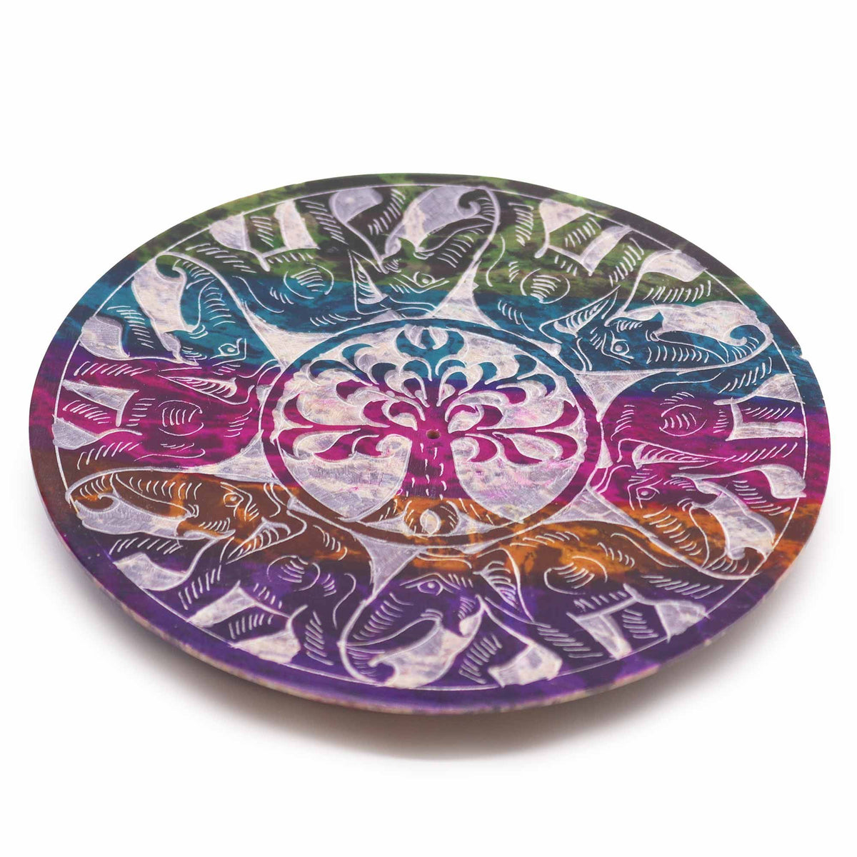 Soapstone Disc Incense Holder – 6 Lucky Elephants, NooEdge UK