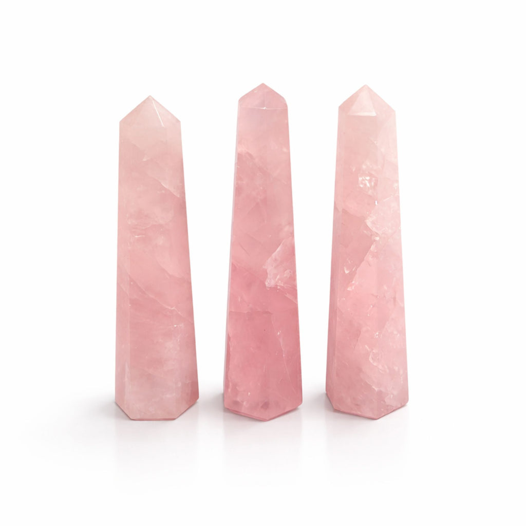 Gemstone Six Face Obelisk Point approx 11cm – Rose Quartz alternate view, NooEdge UK