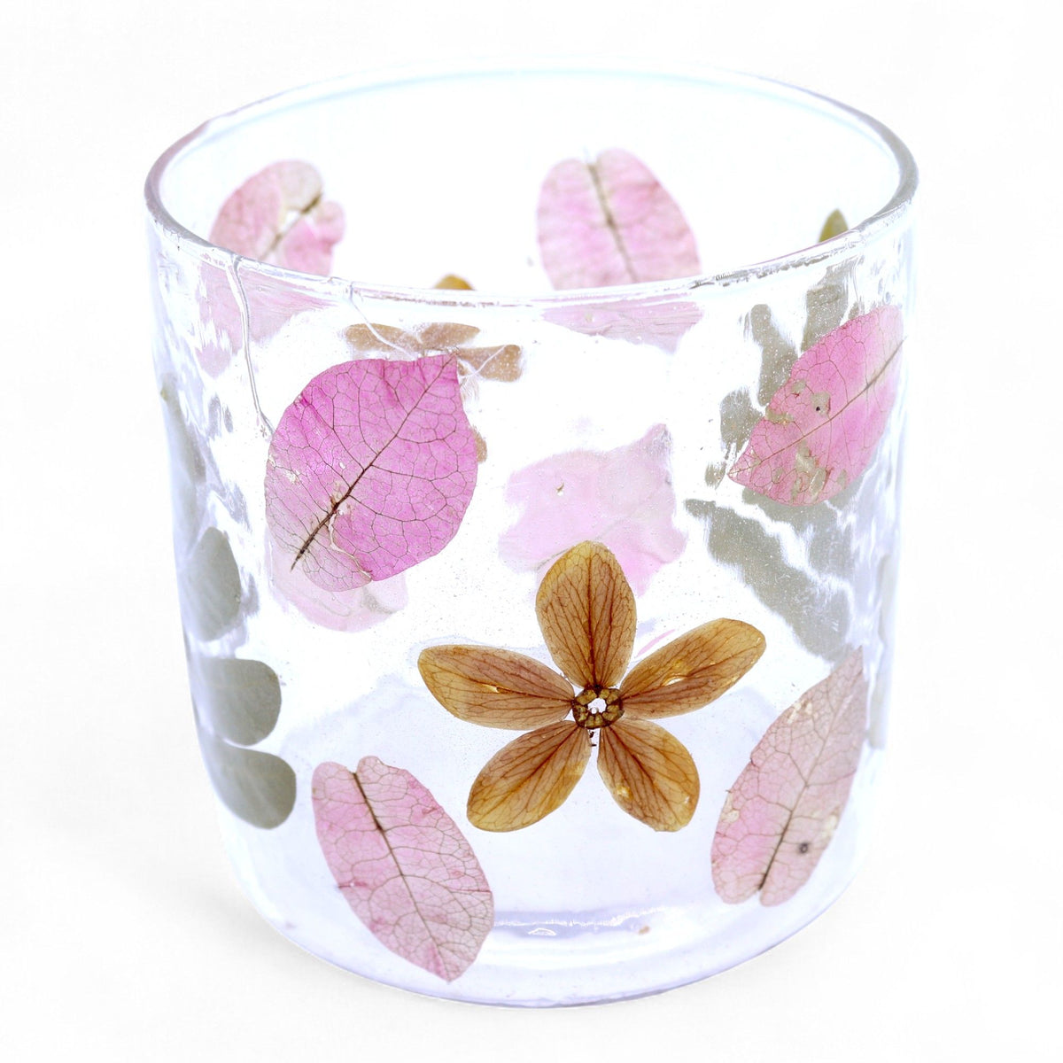 Natural Floral Glass Candle Holder – Primavera Straight (8x8cm), NooEdge UK