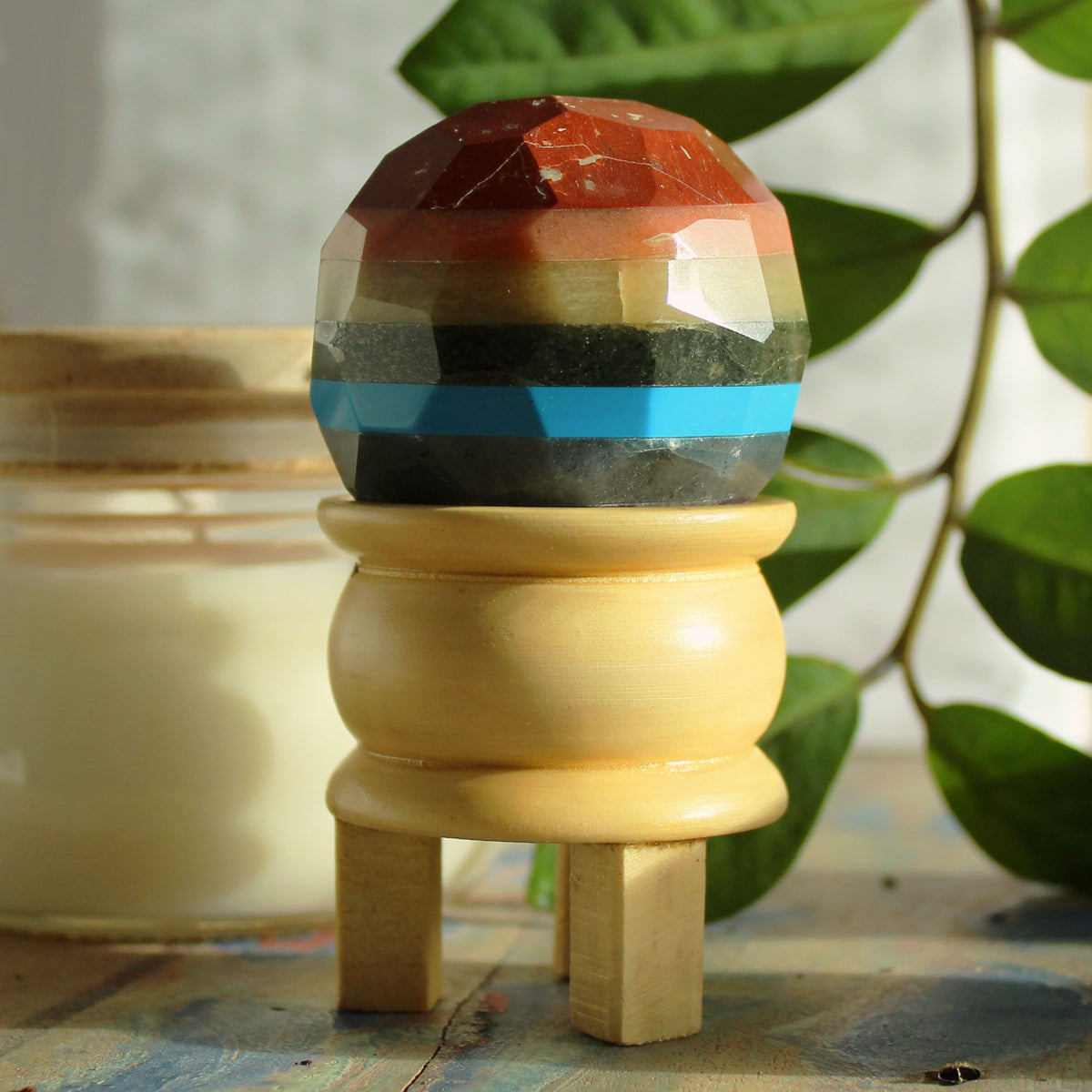 Gemstone Faceted Healing Ball & Stand – Seven Chakra alternate view, NooEdge UK