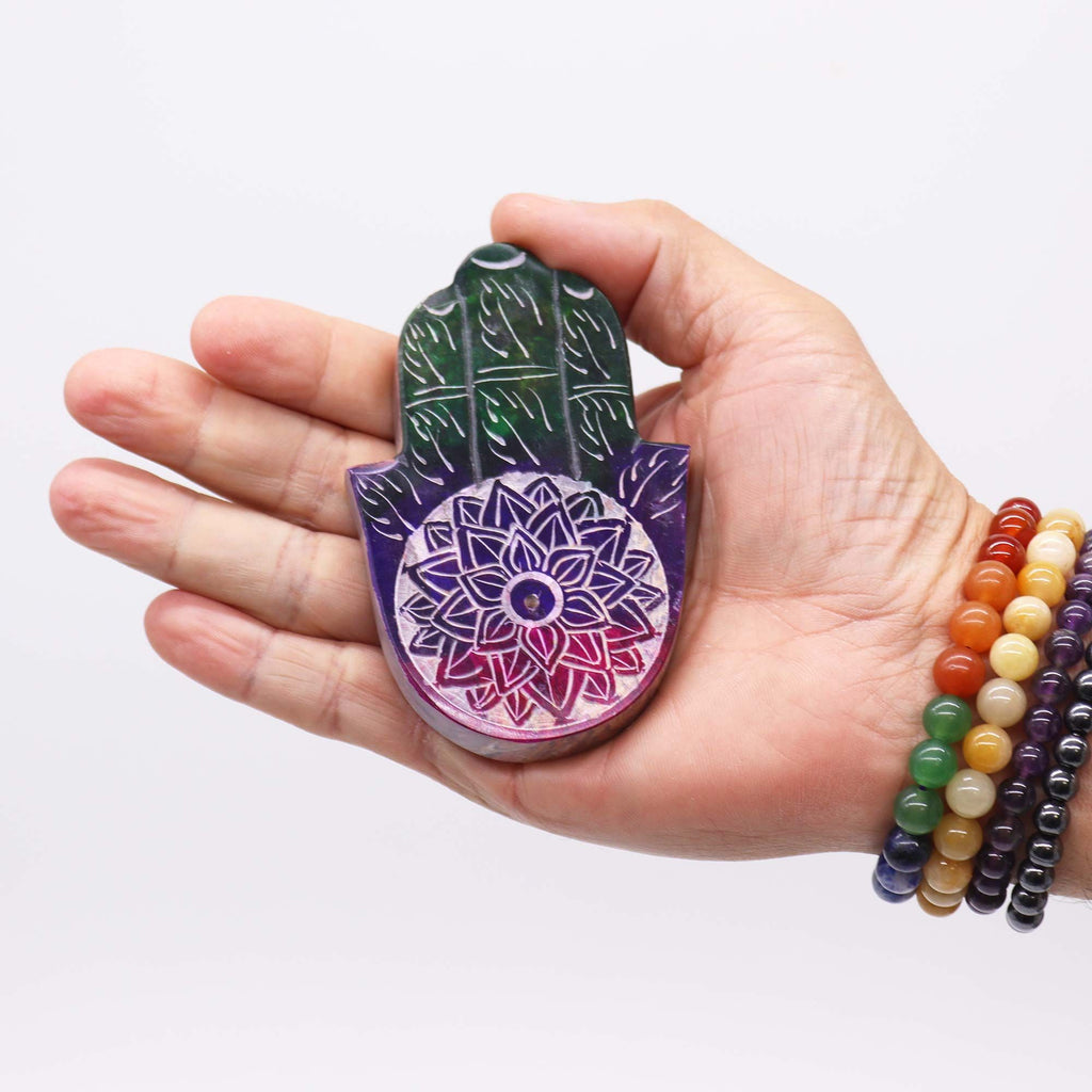 Soapstone Hamsa Incense Holder – Lotus Flower close-up, NooEdge UK