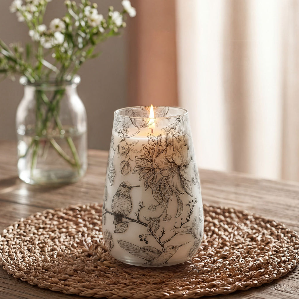 Tall Glass Jar Candles – Drawn by Flame close-up, NooEdge UK