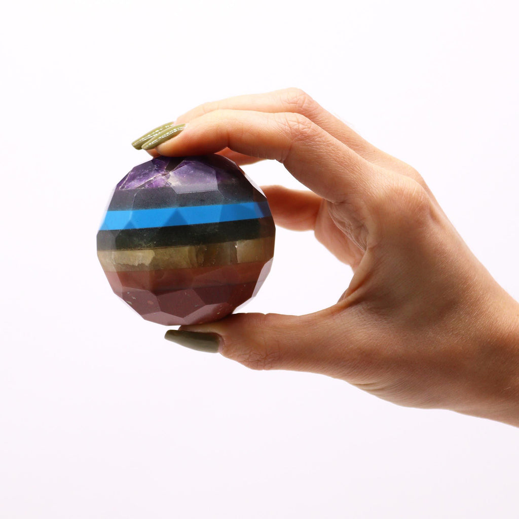 Gemstone Faceted Healing Ball & Stand – Seven Chakra close-up, NooEdge UK