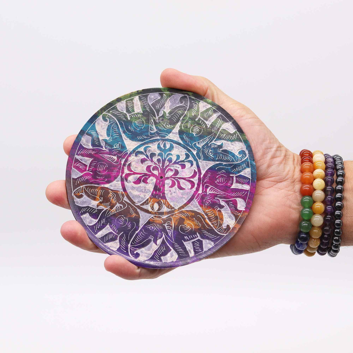 Soapstone Disc Incense Holder – front view, NooEdge UK