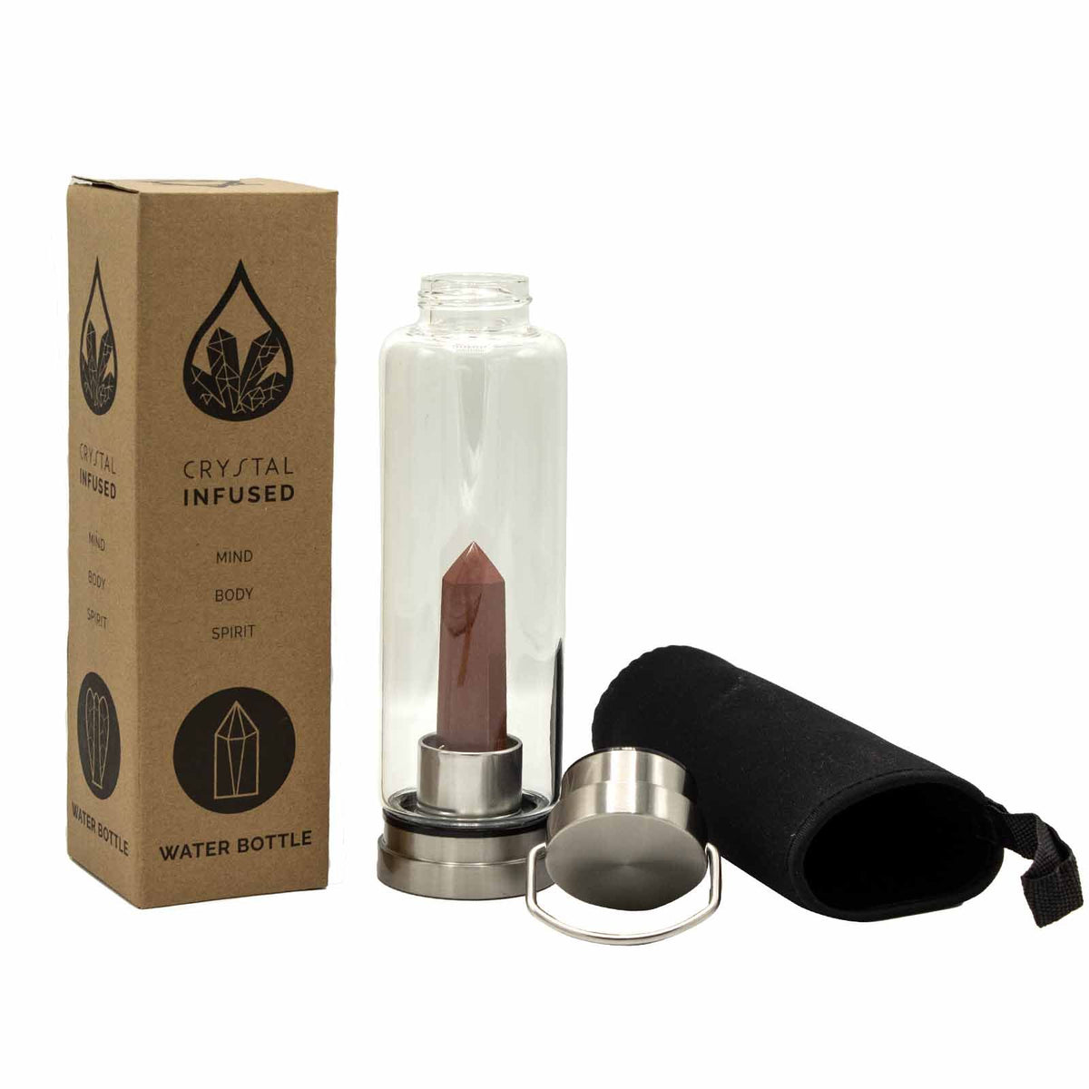 Red Jasper Crystal Infused Glass Water Bottle – Obelisk, NooEdge UK