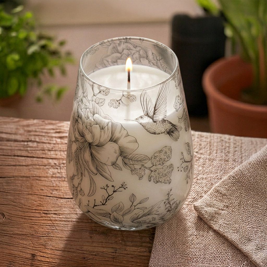 Tall Glass Jar Candles – Drawn by Flame detail, NooEdge UK