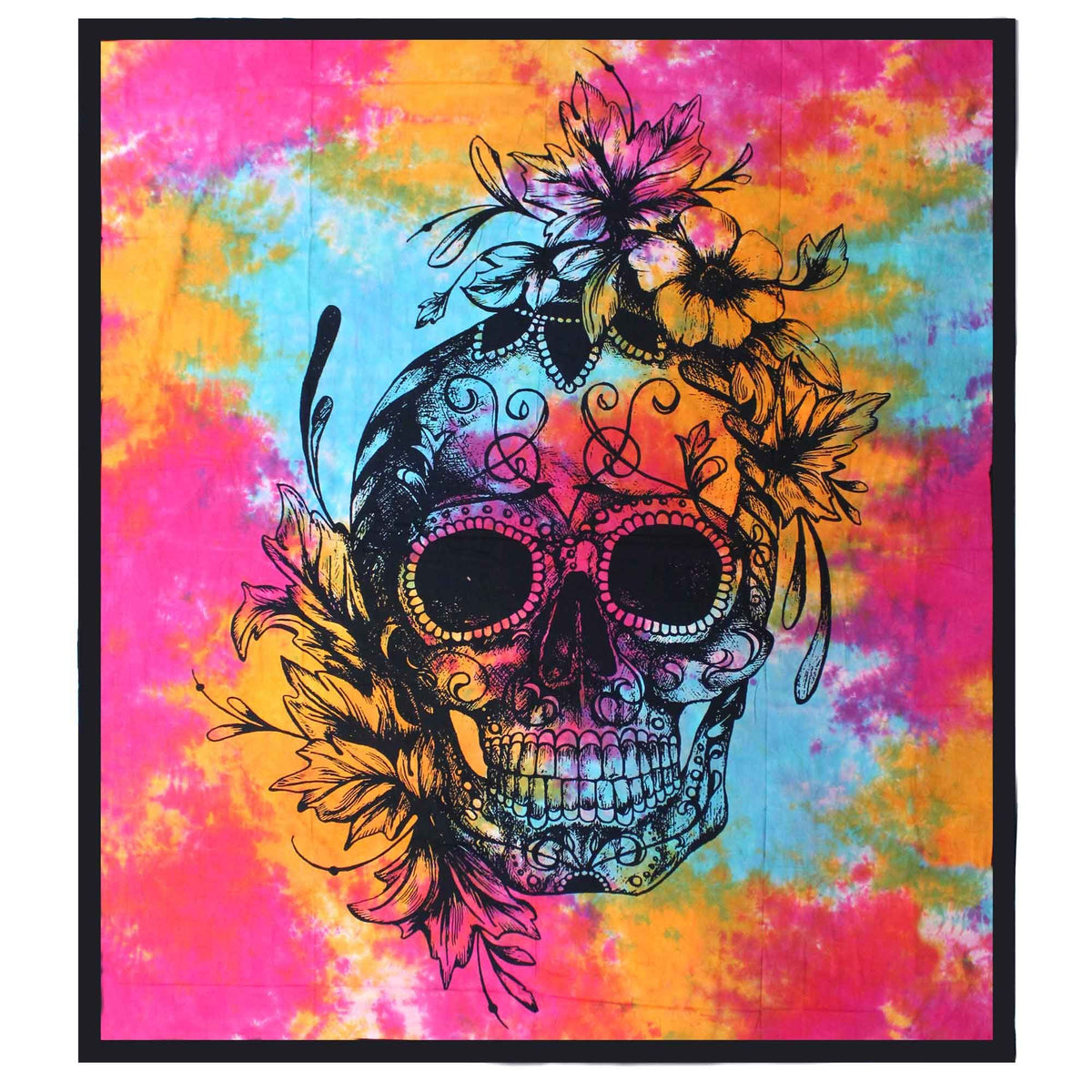 Double Cotton Bedspread + Wall Hanging – Day of the Dead Skull, NooEdge UK
