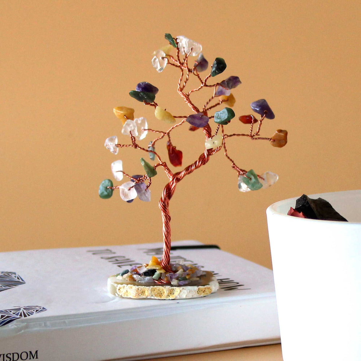 Gemstone Tree – Multi Stones on Natural Agate Base (35 stones), NooEdge UK