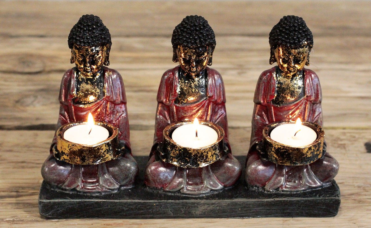 Antique Buddha – Three Devotees Candle Holder alternate view, NooEdge UK