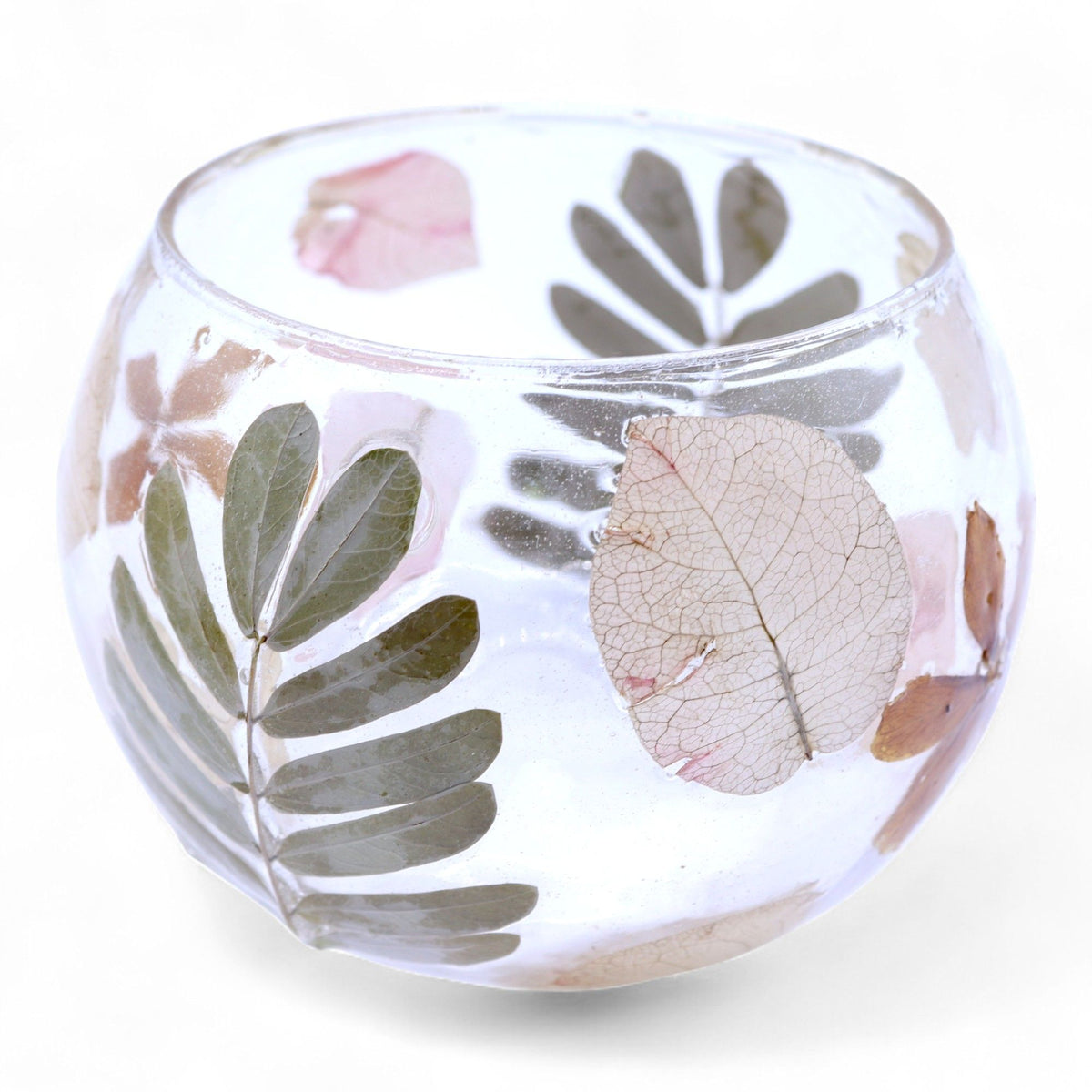Natural Floral Glass Candle Holder – Primavera Bowl (8x10cm), NooEdge UK