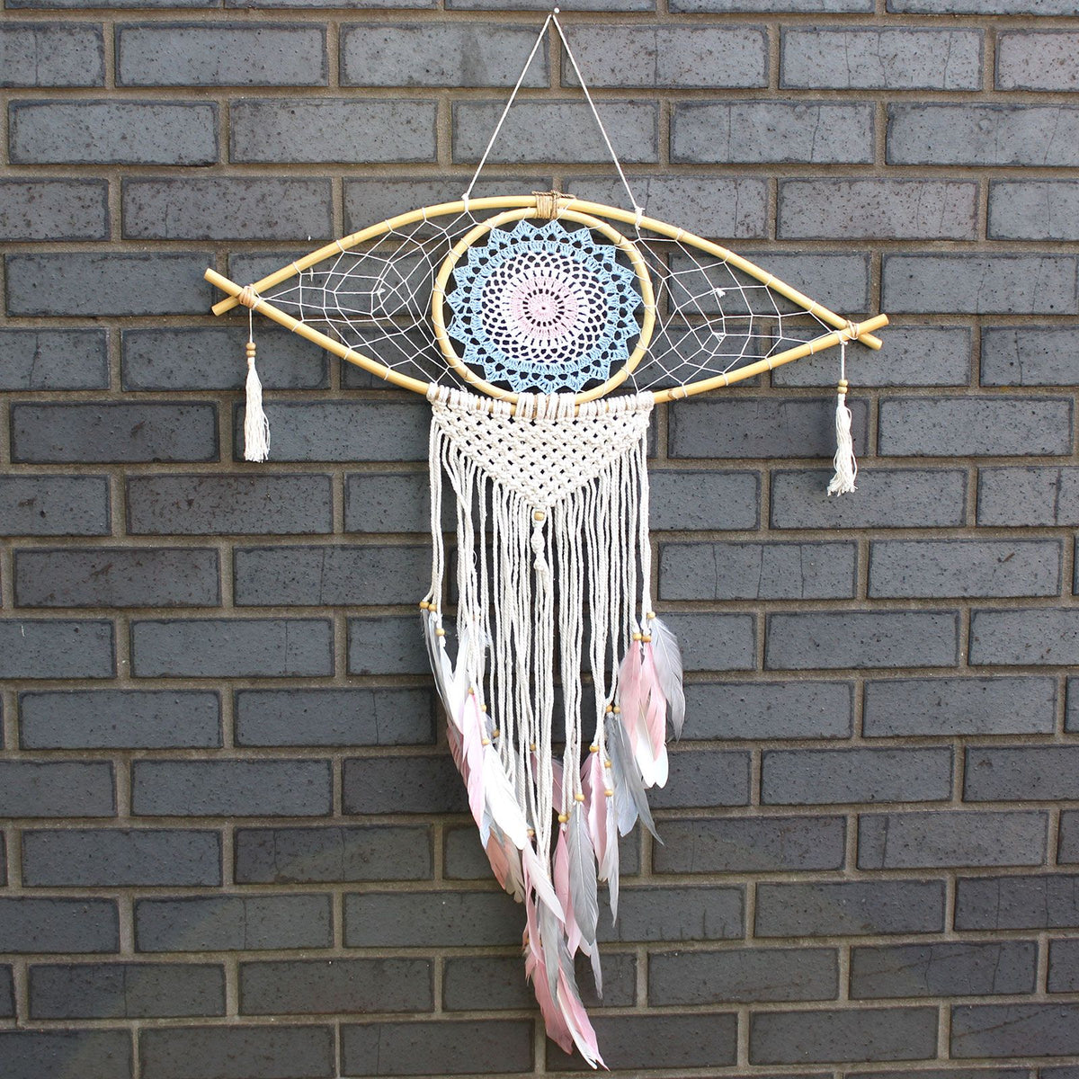 Protection Dream Catcher – Large Macrame Eye Blue/ White/Pink, NooEdge UK