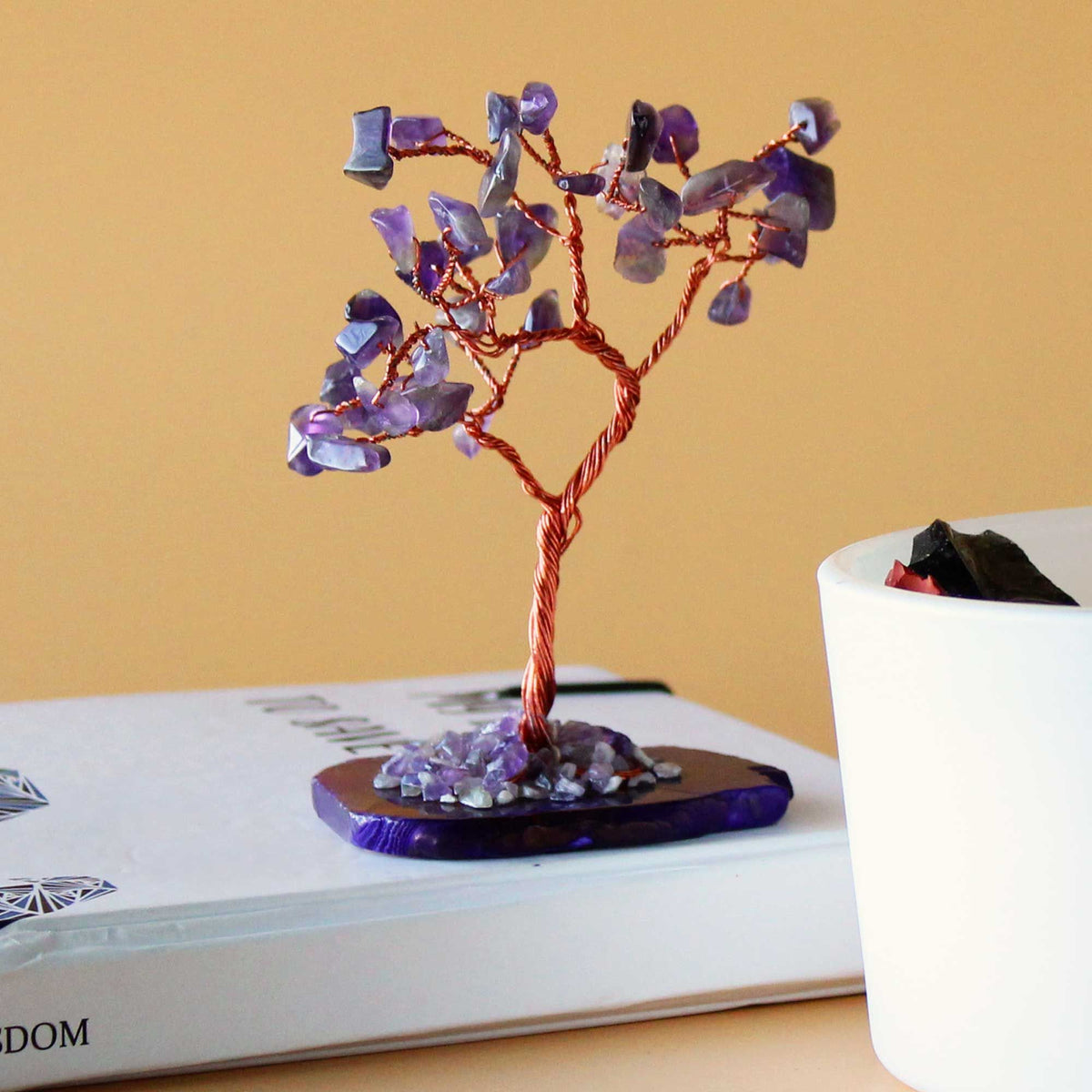 Gemstone Tree – Amethyst on Natural Agate Base (35 stones), NooEdge UK