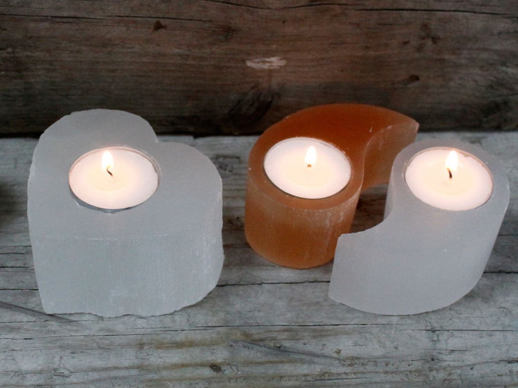 Selenite Yin Yang Candle Holder alternate view, NooEdge UK
