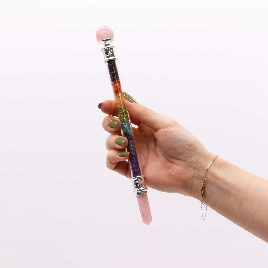 7 Chakra Crystal Healing Wand – Rose Quartz close-up, NooEdge UK