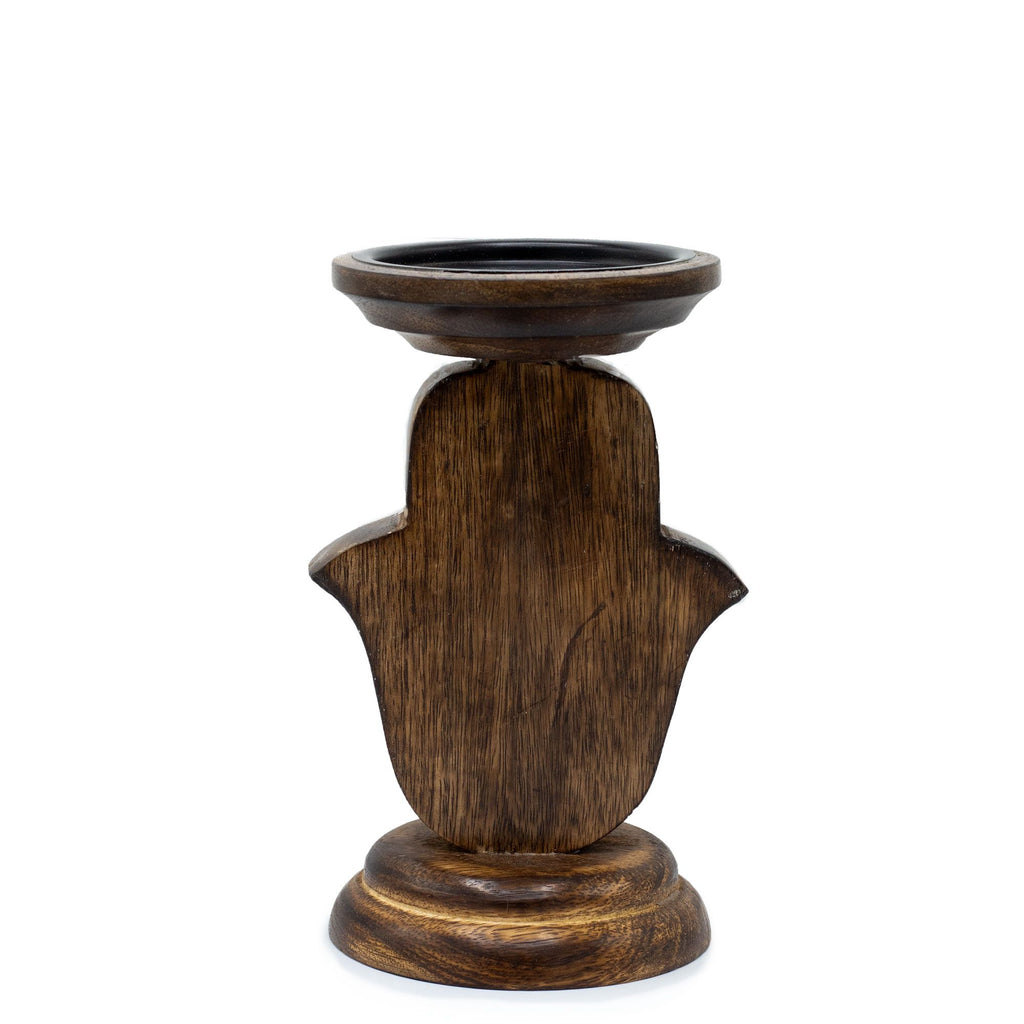 Mango Wood Candle Stand Hamsa – alternate angle, NooEdge UK