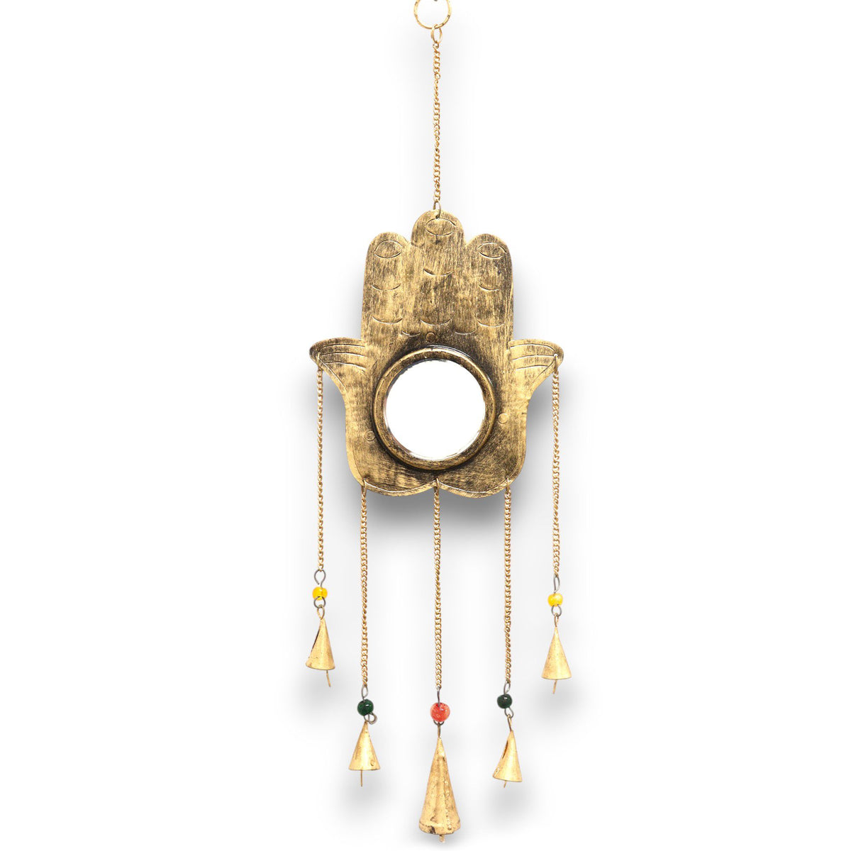 Indian Chimes – Hamsa Large Mirror 5 Bells, NooEdge UK