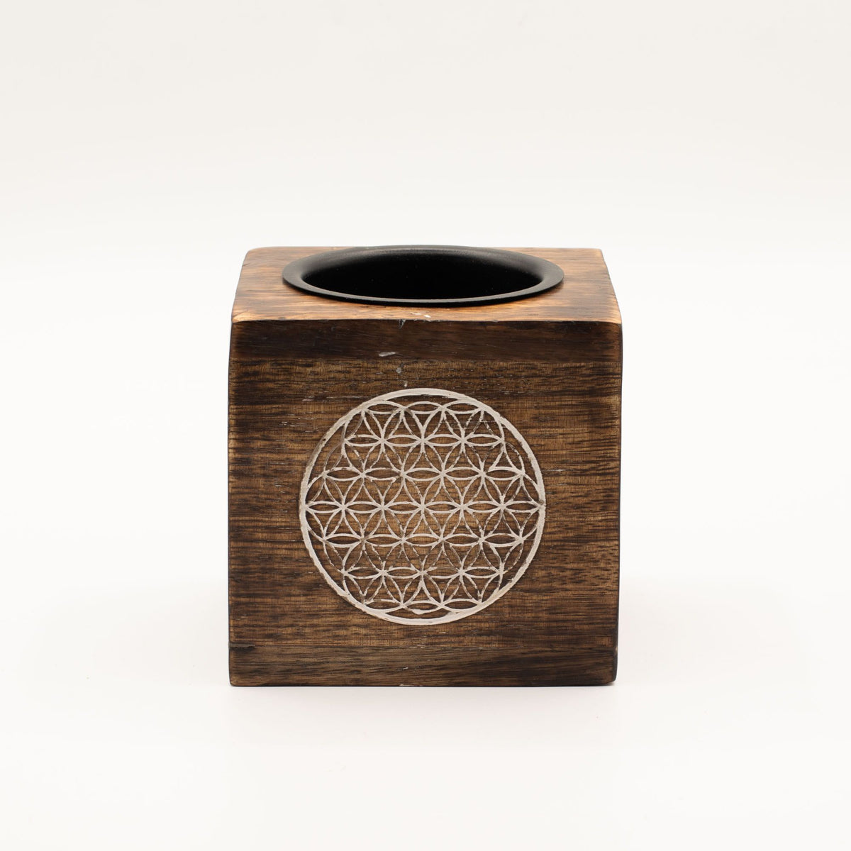 Square Mango Wood Oil Burner – Flower of Life, NooEdge UK