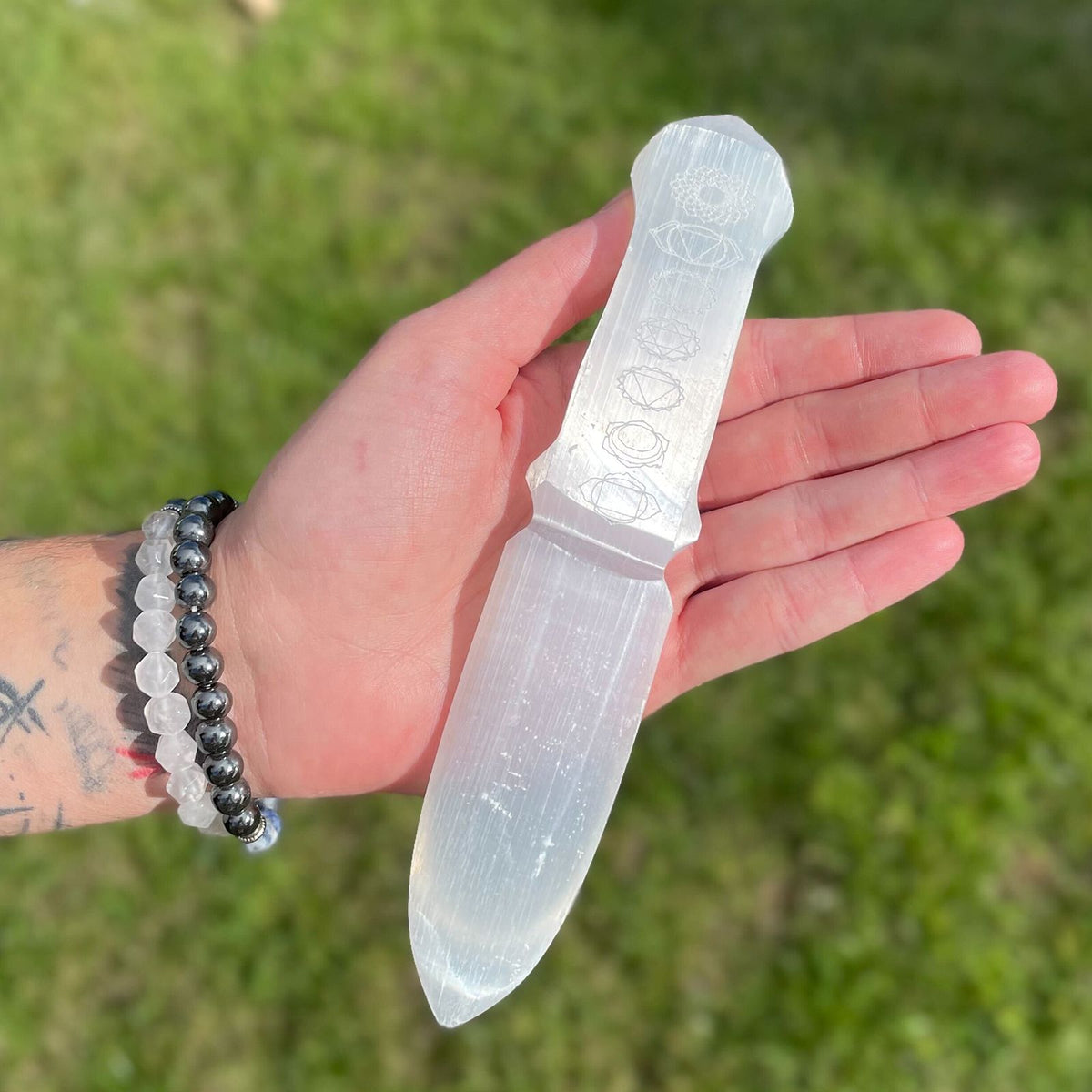 Selenite Ritual Knife – Chakra detail, NooEdge UK