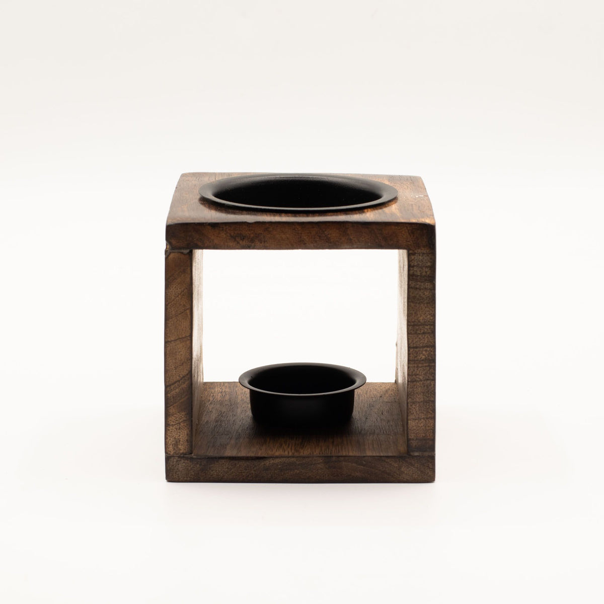 Square Mango Wood Oil Burner – front view, NooEdge UK