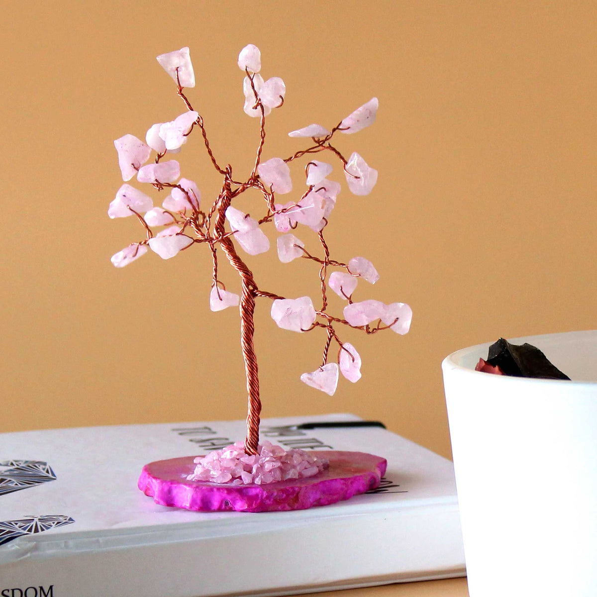 Gemstone Tree – Rose Quartz on Pink Agate Base (35 stones), NooEdge UK