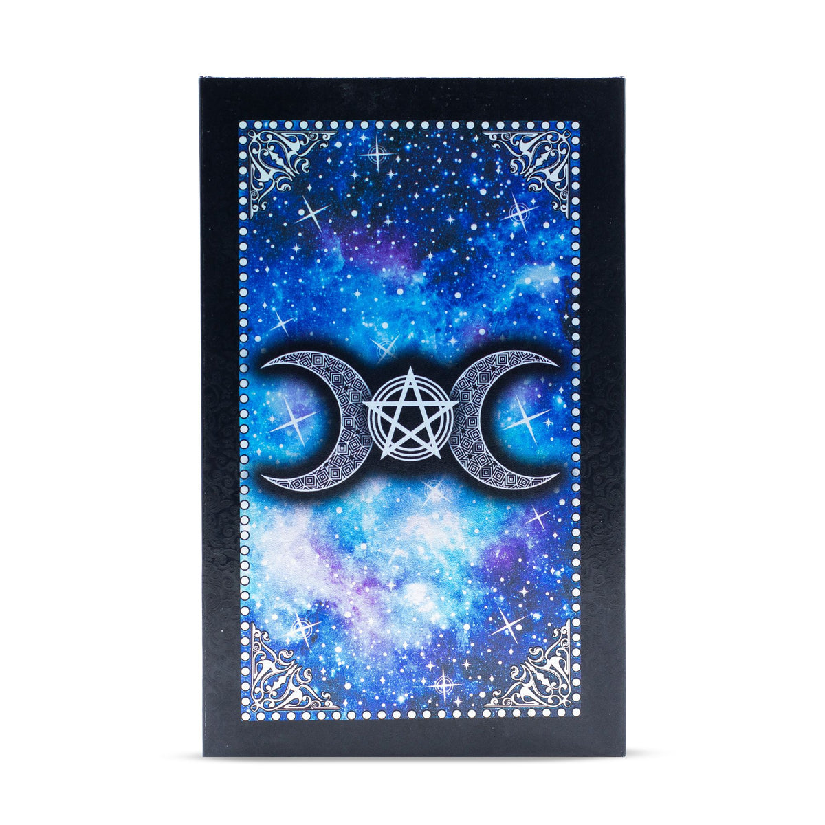 Blue Foil Tarot Card Set Moon Face – alternate angle, NooEdge UK