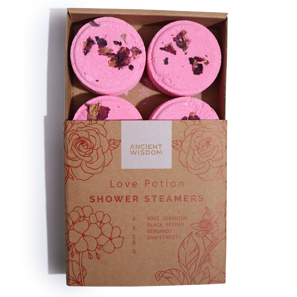Zen Shower Steamers – Therapy Wellness Gift Set Love Potion detail, NooEdge UK