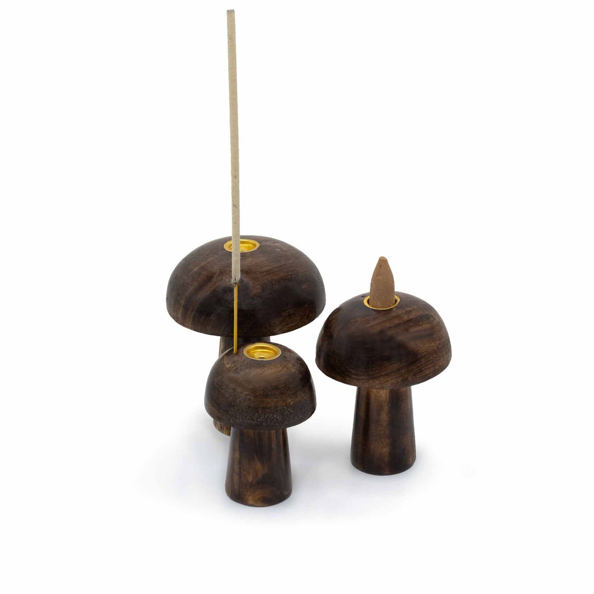 Set of 3 Incense Cone Mushrooms (10cm, 9cm, 8cm) – front view, NooEdge UK