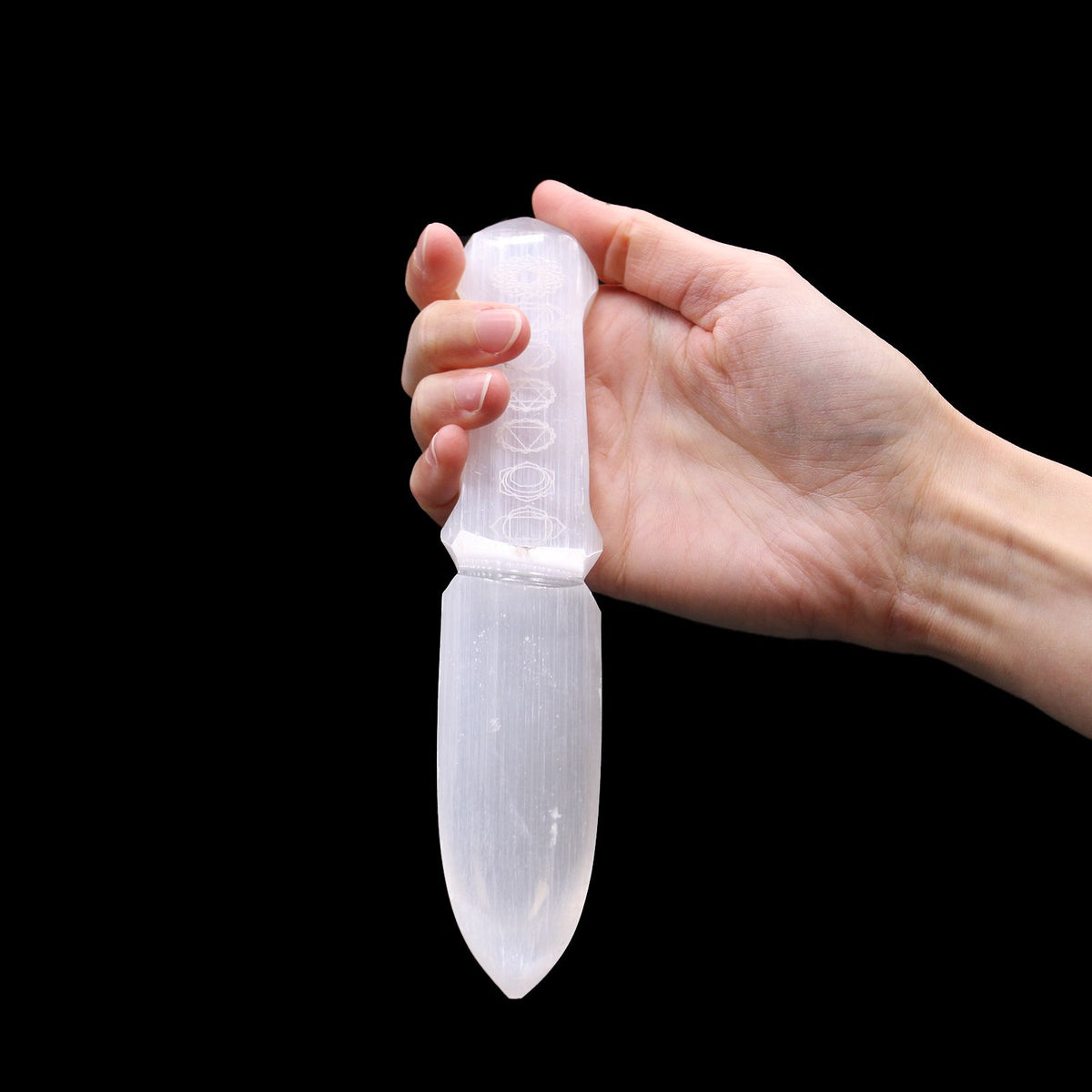 Selenite Ritual Knife – Chakra close-up, NooEdge UK
