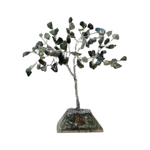 Gemstone Tree with Orgonite Base 80 Stone – Moss Agate, NooEdge UK